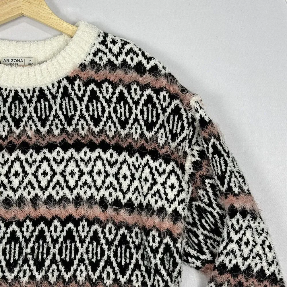 Arizona Jean Company Cozy Knit Sweater Crew Neck Size Medium Geometric Pattern